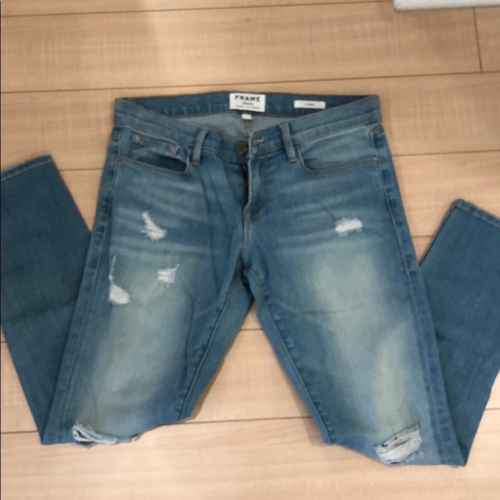 Frame Denim Le Garçon Light Wash Distressed Jeans